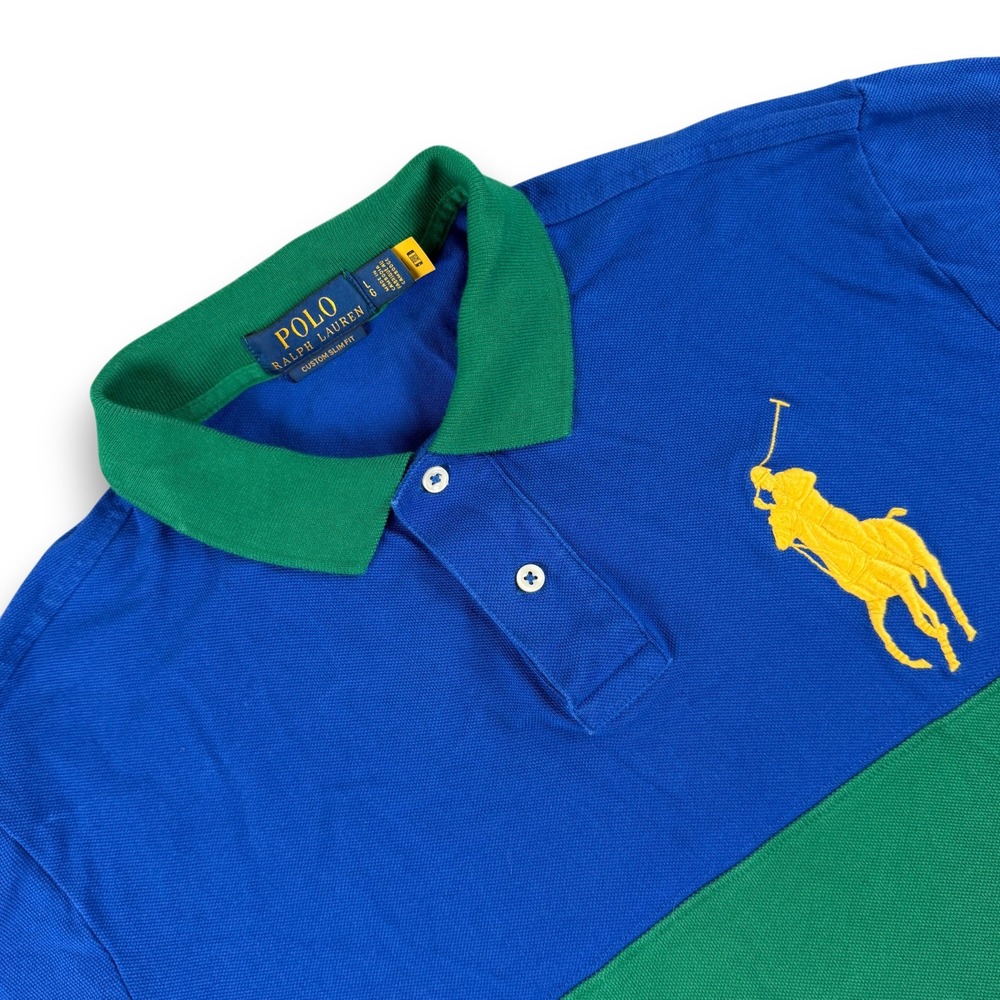 Polo Ralph Lauren Polo Shirt Mens L Blue Green Big Pony Custom Slim Fit
